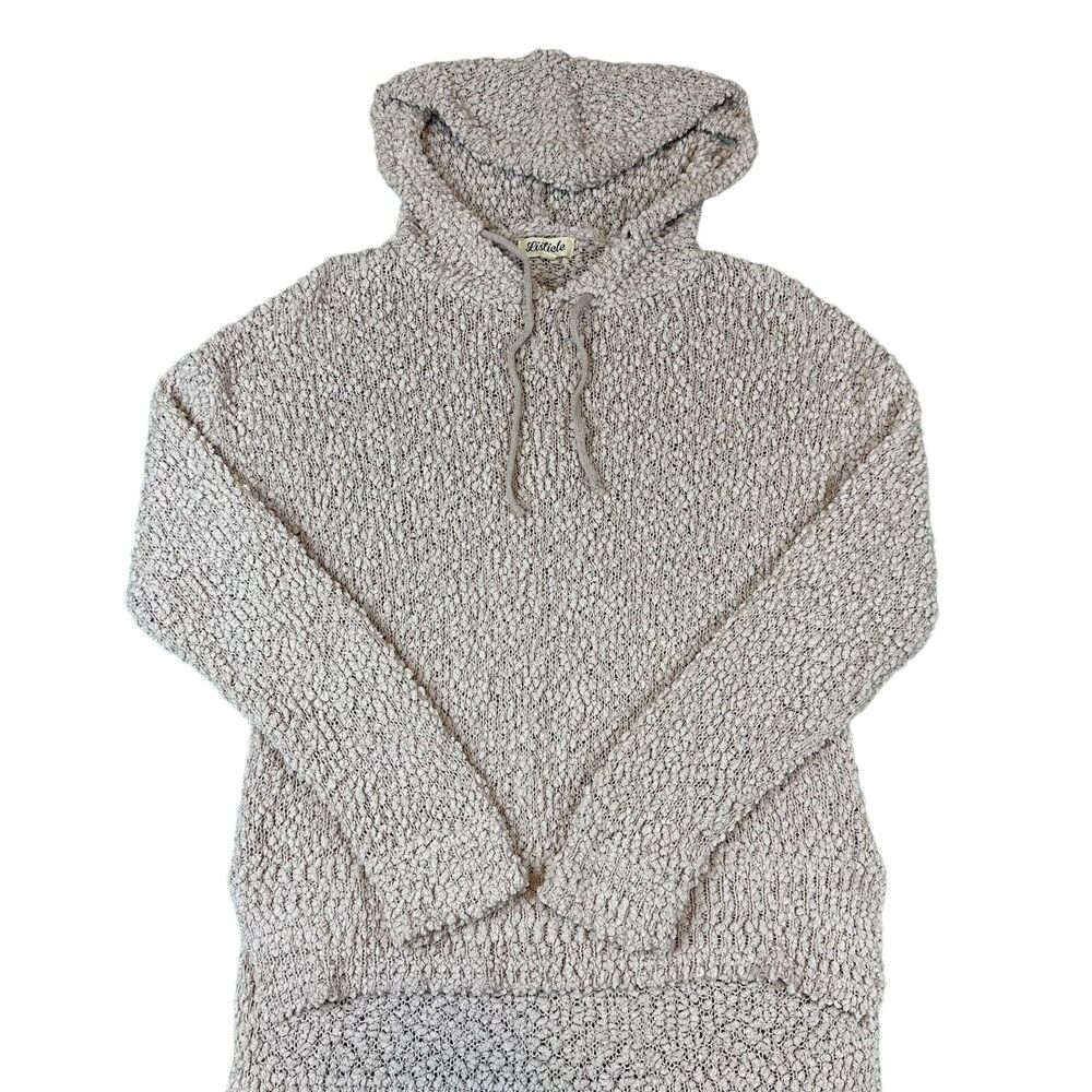 Listicle Textured Knit Hoodie Pullover Sweater Light Beige Size S‎